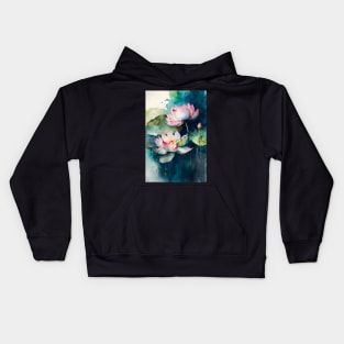 Lotus Watercolor Background Kids Hoodie